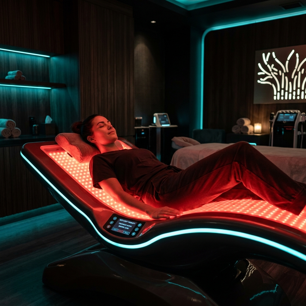 Relaxing on therapy bed